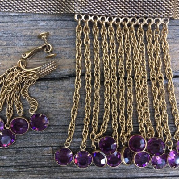"Goldette" Mesh Drop Crystal Choker & Earrings - Picture 7 of 7